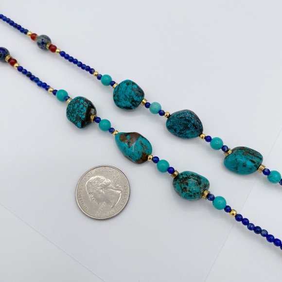 Natural Stone Turquoise and Blue Lapis Beaded Necklace - Picture 9 of 14